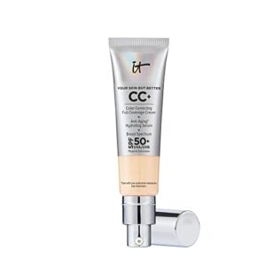 IT Cosmetics CC+ Cream, Light (W) - Color Correcting Cream, Full-Coverage Foundation, Hydrating Serum & SPF 50+ Sunscreen - Natural Finish - 1.08 fl oz