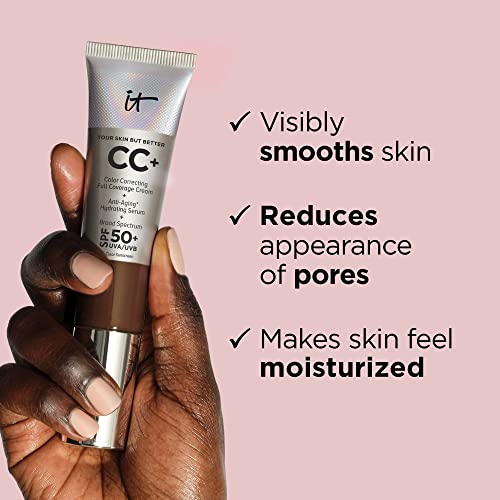 IT Cosmetics CC+ Cream, Light (W) - Color Correcting Cream, Full-Coverage Foundation, Hydrating Serum & SPF 50+ Sunscreen - Natural Finish - 1.08 fl oz