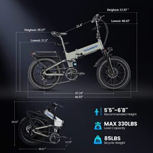 YAMEE 750S Off-Road Electric Bike for Adults, Ebikes, 48V 14.5AH Lithium Battery Folding Bike Shimano 8 Speed Shifter Electric Bikes 20" 4.0 All Terrain Fat Tire Ebike for Men Women