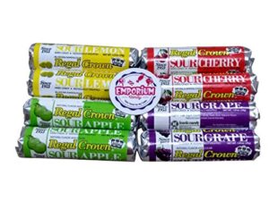 regal crown candy rolls assortment – sour cherry lemon apple grape 2 rolls of each flavor