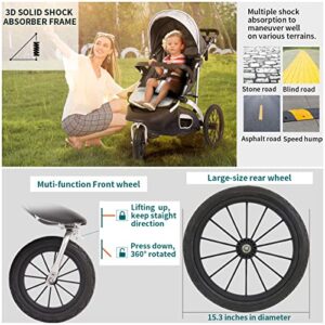 Baby Jogging Stroller for Toddler Kids Compact Single City Jogger Strollers All Terrain Jog 3 Wheels Pushchair Expedition with Parent Console (Grey)