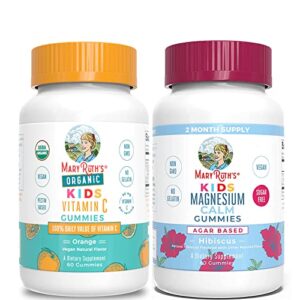 usda organic vitamin c gummies for kids & kids magnesium citrate gummies bundle by maryruth’s | immune support & overall health | magnesium supplement | stress relief, bone, nerve, gut health