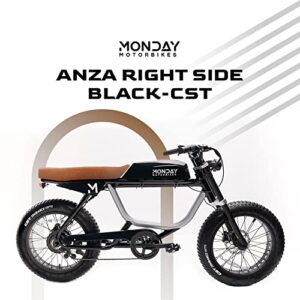 Monday Motorbikes Anza V2 Electric Bike (Midnight Black) - 500W Pedal-Assist Cafe Racer Motorbike - Ebike w/High-Visibility LCD Display - Electric Bike w/USB Plug - 48V x 14Ah Removable Battery