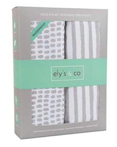 ely’s & co. patent pending waterproof pack n play/mini portable crib sheet with mattress pad cover protection i taupe stripes and splash