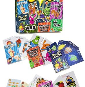 Regal Games - Kids Classic Card Games - Includes Old Maid, Go Fish, Slapjack, Crazy 8's, War, and Silly Monster Memory Match- for Family Game Nights, Parties - Set of 6 Games