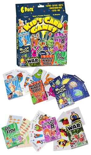 Regal Games - Kids Classic Card Games - Includes Old Maid, Go Fish, Slapjack, Crazy 8's, War, and Silly Monster Memory Match- for Family Game Nights, Parties - Set of 6 Games