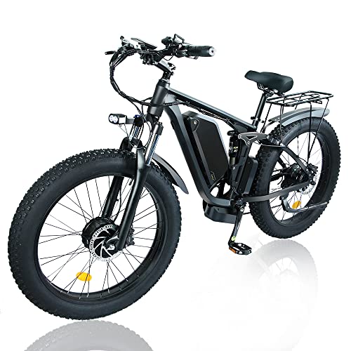 SMLRO Electric Bikes 2000w Ebikes for Adults Dual Motor Fat Tire Electric Mountain Bike 48V 22.4AH Removable Battery 26” Adult Electric Bicycles Hydraulic Disc Brakes (Black)