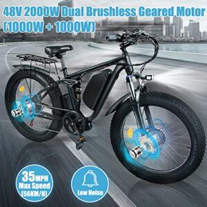 SMLRO Electric Bikes 2000w Ebikes for Adults Dual Motor Fat Tire Electric Mountain Bike 48V 22.4AH Removable Battery 26” Adult Electric Bicycles Hydraulic Disc Brakes (Black)