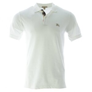 burberry brit mens short sleeve nova check placket polo shirt (large, white)