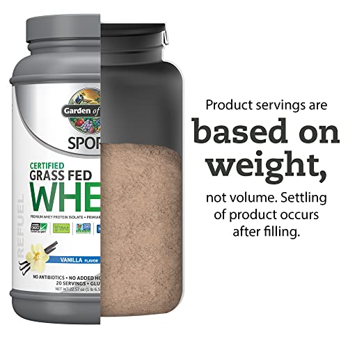 Garden of Life Sport Whey Protein Powder Vanilla, Premium Grass Fed Whey Protein Isolate Plus Probiotics for Immune System Health, 24g Protein, Non GMO, Gluten Free, Cold Processed - 20 Servings