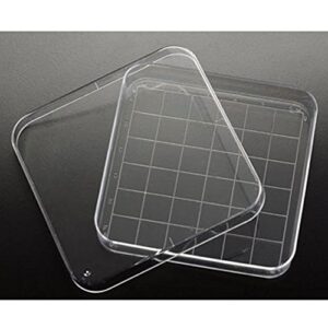 square petri dish, 100 x 15mm, vented, alphanumeric gridlines, 10 per sleeve, 500 dishes/unit