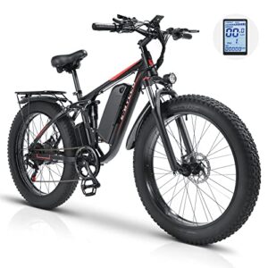e·bycco electric bike for adults 750w, electric bicycle 48v 16ah removable battery 26″ fat tire ebike,30mph full-suspension,3.5” lcd display,shimano 7-speed,snow beach electric mountain bike