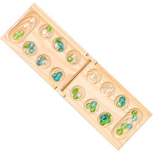 Regal Games - Wooden Mancala Board Game Set - Portable Foldable Wooden Board, 48 Glass Mancala Stones, and Mancala Instructions - for Large Groups, Parties, Travel, Family Events, Adults, and Kids