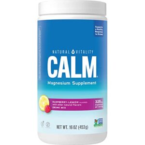 natural vitality calm, magnesium citrate supplement, anti-stress drink mix powder – gluten free, vegan, & non-gmo, raspberry lemon, 16 oz
