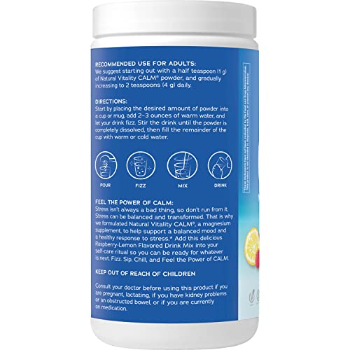 Natural Vitality Calm, Magnesium Citrate Supplement, Anti-Stress Drink Mix Powder - Gluten Free, Vegan, & Non-GMO, Raspberry Lemon, 16 oz