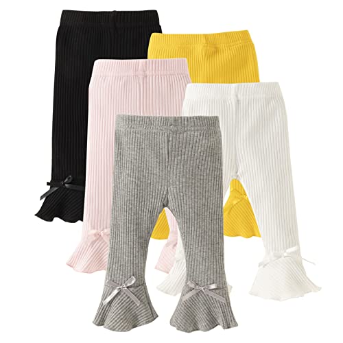 U·nikaka Toddler Baby Girl 0-48 Months 5-Pack Pants in Grey White Black Orange and Pink