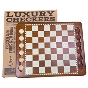 regal games – luxury checkers board game – classic tabletop game set – solid natural pine game board, interlocking wood checkers, built-in storage grooves – fun for families, kids, parties – ages 8+