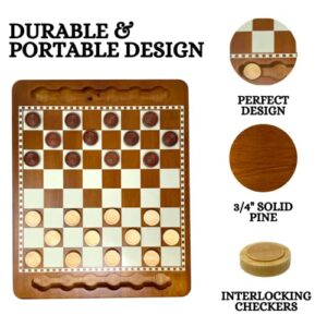 Regal Games - Luxury Checkers Board Game - Classic Tabletop Game Set - Solid Natural Pine Game Board, Interlocking Wood Checkers, Built-in Storage Grooves - Fun for Families, Kids, Parties - Ages 8+