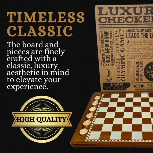 Regal Games - Luxury Checkers Board Game - Classic Tabletop Game Set - Solid Natural Pine Game Board, Interlocking Wood Checkers, Built-in Storage Grooves - Fun for Families, Kids, Parties - Ages 8+