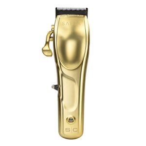 Stylecraft Digital Brushless Motor Saber Professional Metal Body Cordless Hair Clipper, Modular, Double Black Diamond Carbon Blades, 8 Guards, Gold