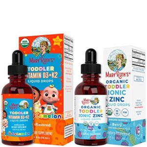 usda organic cocomelon vitamin d3 k2 liquid drops for toddlers & toddler liquid zinc bundle by maryruth’s | calcium absorption | strong bones | zinc sulfate for immune support | vegan