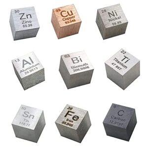0.39″ element cube – set of 9 metal density cubest include zinc tin copper iron aluminum carbon titanium nickel bismuth for labs and collections