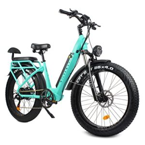 wildeway electric bike cruiser city step-thru bicycle 750w motor 26″ x 4.0″ fat tire ebikes for adults with 48v 15ah removable battery hydraulic disc brake 30mph shimano 7 speed gear