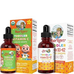 usda organic cocomelon toddler vitamin c liquid drops & vitamin d3 + k2 spray for toddlers bundle by maryruth’s | immune support for kids | calcium absorption | strong bones | vegan | non-gmo