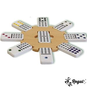 Regal Games - Premium Double 12 Mexican Train Dominoes in Collector’s Tin - Colored Dot Dominoes Game Set, Family-Friendly - 91 Tiles, 4 Metal Trains, Wooden Hub - 2-8 Players Ages 8+