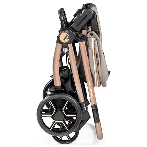 Ypsi – Compact Single to Double Stroller – Compatible with All Primo Viaggio Infant Car Seats & Ypsi Bassinets - Made in Italy - Mon Amour (Beige, Pink, & Rose Gold)