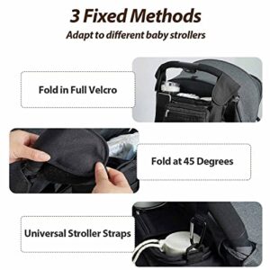 Stroller Organizer with Cup Holder, Universal Large Capacity Portable Black Accessories Caddy Bag, Fits for Doona Baby Jogger Trend Nuna Uppababy Vista V2 Graco Bob and All Other Strollers