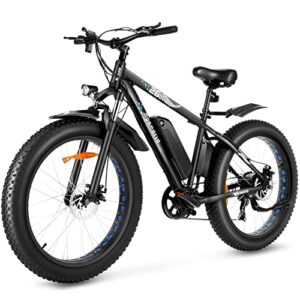 speedrid electric bike 48v 500w fat tire electric bike snow bike 26″ 4.0, 48v 10.4ah removable battery and professional 7 speed (black and blue)