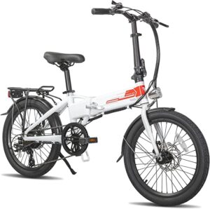 hiland rockshark 20 inch folding electric bike for adults teens with 250w motor 20max mph, 36v 7.8ah removable battery&shimano 7-speed electric bicycles,urban ebike for men women white