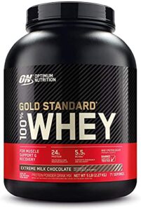 optimum nutrition gold standard 100% whey protein powder, extreme milk chocolate, 5 pound (packaging may vary)