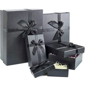 black gift boxes with lids for presents, nested black boxes for gifts, cajas de regalo, gift wrap box for birthdays, father’s day, anniversaries, weddings, etc.(black)