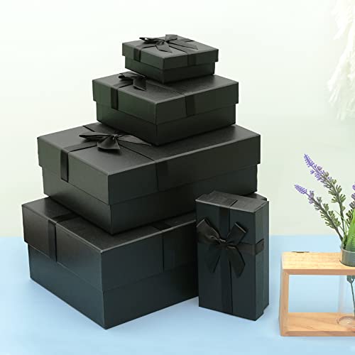 Black Gift Boxes with Lids for Presents, Nested Black Boxes for Gifts, cajas de regalo, Gift Wrap Box for Birthdays, Father's Day, Anniversaries, Weddings, etc.(Black)