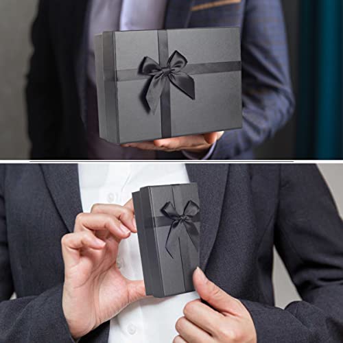 Black Gift Boxes with Lids for Presents, Nested Black Boxes for Gifts, cajas de regalo, Gift Wrap Box for Birthdays, Father's Day, Anniversaries, Weddings, etc.(Black)