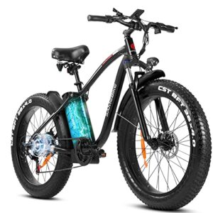 samebike 750w fat tire electric bikes for adults 26” electric mountain bike 48v 15ah battery with 3a fast charger, 28mph ebikes suspension fork, shimano 7 speed shifting for trail riding