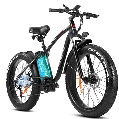 SAMEBIKE 750W Fat Tire Electric Bikes for Adults 26'' Electric Mountain Bike 48V 15AH Battery with 3A Fast Charger, 28MPH Ebikes Suspension Fork, Shimano 7 Speed Shifting for Trail Riding