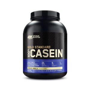optimum nutrition gold standard 100% micellar casein protein powder, slow digesting, helps keep you full, overnight muscle recovery, creamy vanilla, 4 pound (packaging may vary)