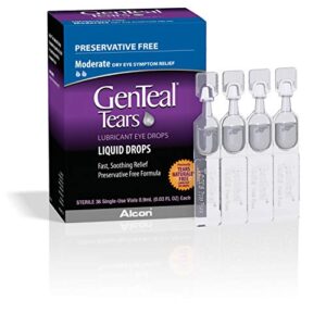 alcon genteal tears lubricant eye drops, moderate liquid drops, singleuse vials,1 pack of 36 ct , 0.03 fl oz