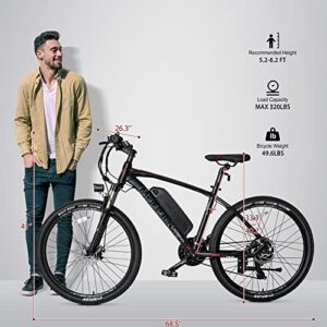 Merax 26” Electric Bike for Adults, 21-Speed Gears Electric Mountain Bike with 350W Motor and 36V 10.4Ah Removable Battery, E-Bikes with Suspension Fork for Daily Commuting and Mountain Biking.