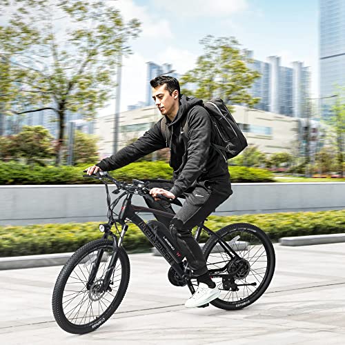 Merax 26” Electric Bike for Adults, 21-Speed Gears Electric Mountain Bike with 350W Motor and 36V 10.4Ah Removable Battery, E-Bikes with Suspension Fork for Daily Commuting and Mountain Biking.