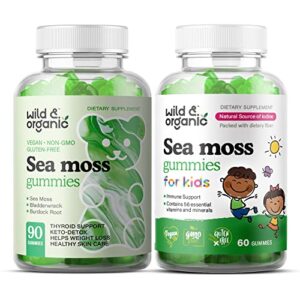 wild & organic sea moss gummies bundle – superfood wildcrafted seamoss gummy vitamins for kids & adult – thyroid health, digestive & immune support supplements w/ raw irish moss bladderwrack – 2 pack