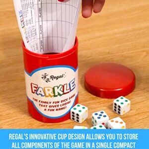 Regal Games - Farkle Dice Game - Fun Family-Friendly Dice Game - Includes Storage Cup with Lid, Six Dice, 25 Scorecards - Ideal for 2-4 Players Ages 12+