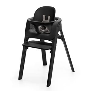 stokke steps high chair, black – 5-in-1 seat system – includes baby set – suits babies 6-36 months – chair holds up to 187 lbs. – tool free & adjustable