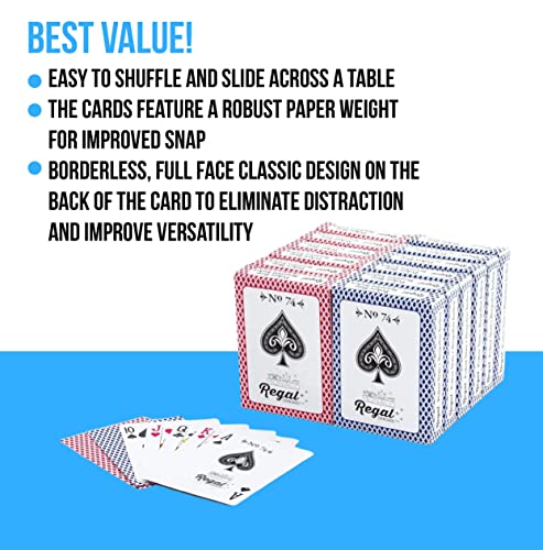 Regal Games - Bulk Playing Cards -2 Sets of 6-Red and Blue-12 Pack - Poker Size, Standard Index -for Blackjack, Euchre, Canasta Card Game - Perfect for Large Events, Bulk Purchasing