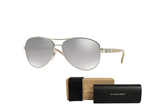 BURBERRY BE3080 10056V 59M Silver/Light Grey Mirror Gradient Silver Pilot Sunglasses For Women+ BUNDLE With Designer iWear Complimentary Eyewear Kit