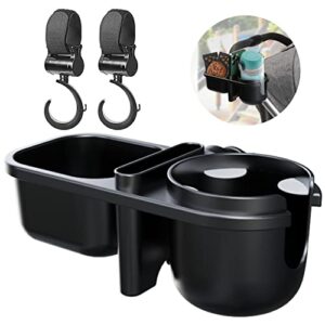 3 in 1 stroller cup holder with 2 stroller hooks for hanging diaper bags, purse – upgraded removable universal cup holder with phone holder & snack tray for stroller, bike, wheelchair, walker, scooter