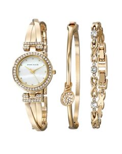 anne klein women’s ak/1868gbst premium crystal-accented gold-tone bangle watch and bracelet set